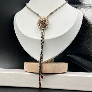 Vintage Red Rhinestone Bolo Necklace